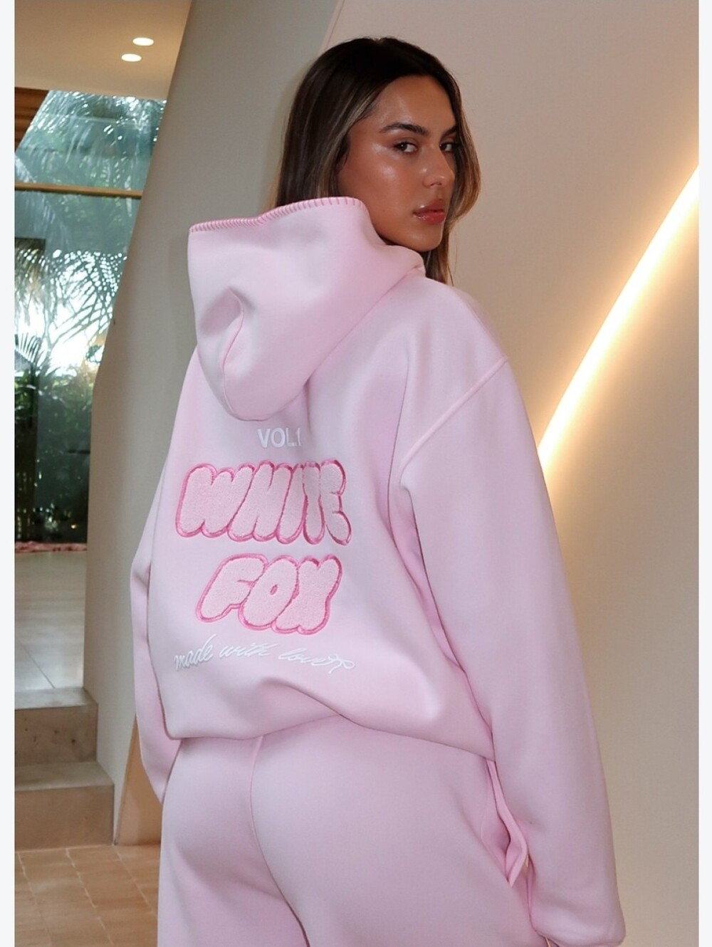 White Fox Posy Pink Oversized Hoodie Size S/M NWT